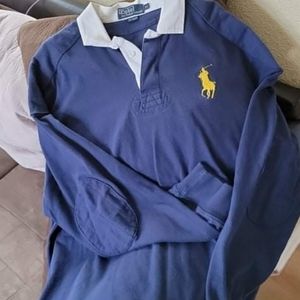 Polo Ralph Lauren Men's Big Pony Long Sleeve Rugby Shirt Classic Fit Elbow Patch